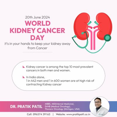 20th June 2024 is World Kidney Cancer Day. Learn how to protect your kidneys from cancer. Kidney cancer ranks among the top 10 most prevalent cancers in men and women. In India, 1 in 442 men and 1 in 600 women are at high risk. For more information consult with Dr. Pratik Patil