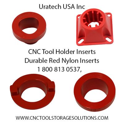 At Uratech USA Inc, we specialize in designing and manufacturing durable red nylon inserts ( CNC Plastic Inserts )for a wide range of CNC holders, including but not limited to:
•	CAT 30, CAT 40, CAT 50
•	BT 30, BT 40, BT 50
•	HSK 40A, HSK 40C, HSK 40E, HSK 63A, HSK 63C, HSK 63E, HSK 100A, HSK 100C
•	CAPTO C6
Our inserts are made to fit precisely and protect your CNC tool holders from damage, ensuring a longer lifespan for your valuable tools. Each product is crafted from high-quality red nylon, known for its exceptional durability, impact resistance, and protective properties. Whether you're in the USA, Canada, or Mexico, we offer same-day shipping to ensure your operations run smoothly without delay.
Why Nylon for CNC Tool Holder Inserts?
Nylon is a popular material for CNC tool holder inserts due to its unique properties, making it ideal for protecting and maintaining the integrity of your CNC holders:
1.	High Durability: Nylon is a robust and long-lasting material. Its excellent mechanical properties allow it to withstand daily wear and tear, ensuring the longevity of your CNC tool holders.
2.	Impact Resistance: Nylon inserts absorb impact forces, reducing the risk of damage to both the tool and the holder during handling or transport.
3.	Chemical Resistance: Nylon offers resistance to many chemicals, including oils, fuels, and solvents, making it an excellent choice for use in industrial environments where exposure to such substances is common.
4.	Temperature Resistance: Nylon maintains its integrity across a broad range of temperatures, which is crucial in environments where CNC machines operate under high heat.
5.	Lightweight and Non-Abrasive: Nylon is lighter than metal inserts but offers superior protection. Its non-abrasive nature prevents scratches or damage to the surface of CNC tool holders.
6.	Flexibility and Shock Absorption: Nylon is slightly flexible, allowing it to accommodate minor variations in size and shape while also absorbing shocks, providing added protection to CNC holders.
Why Choose Uratech USA Inc?
At Uratech USA Inc, we are committed to delivering high-quality storage solutions for CNC tool holders. Our red nylon inserts are precisely engineered to fit your specific needs, whether you're using CAT, BT, HSK, or CAPTO holders. We ensure each insert provides the highest level of protection and functionality, helping you maintain productivity while minimizing the risk of damage.
Same-Day Shipping to USA, Canada, and Mexico
Need your red nylon inserts quickly? We offer same-day shipping to ensure you get the products you need as soon as possible. Whether you're in the USA, Canada, or Mexico, we are ready to meet your demands.
For more information or to place an order, call us at 1-800-813-0537 or email us at info@cnctoolstoragesolutions.com. Our team is happy to assist you with all your CNC tool storage needs.
https://cnctoolstoragesolutions.com/collections/nylon-inserts